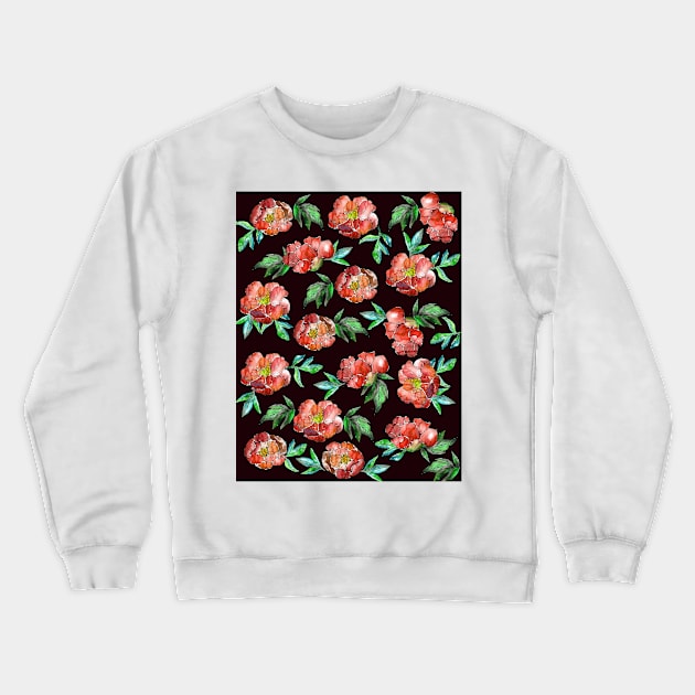 Peonies Flowers Watercolor Ink Cute dark red Crewneck Sweatshirt by ArtInPi